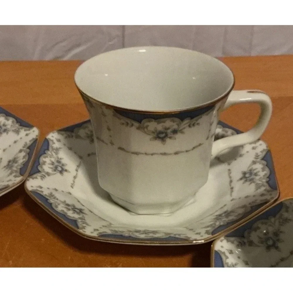 Seizan Fine China Mood Indigo 7936 Tea Cups And Saucers, Set Of 4, Retired